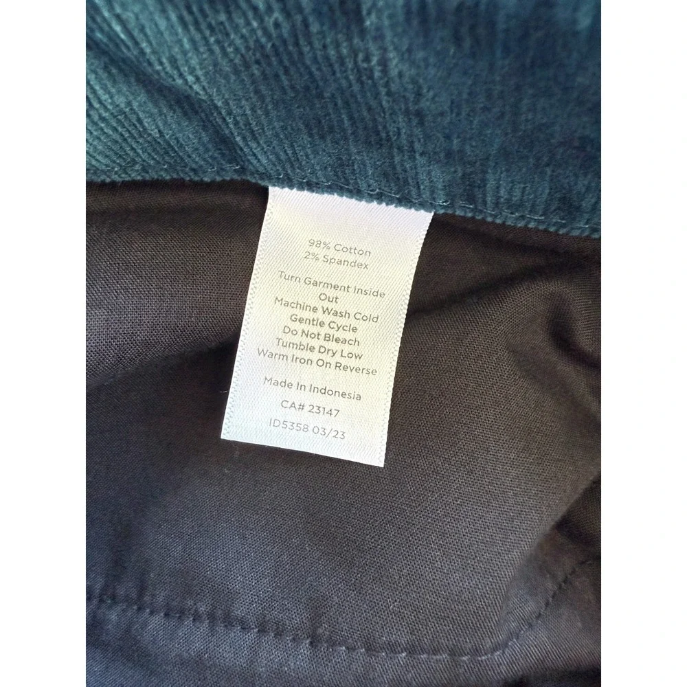 Talbots Corduroy Pants Womens Sz 16P Green High Waist Straight Leg Dark Academic